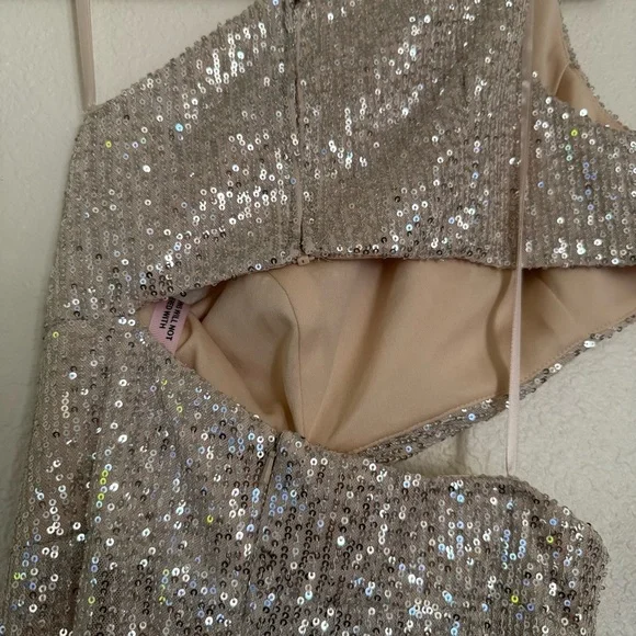MAC DUGGAL Dress Size 4 Evening Gown Sequin NEW Cream One Shoulder Cut Out